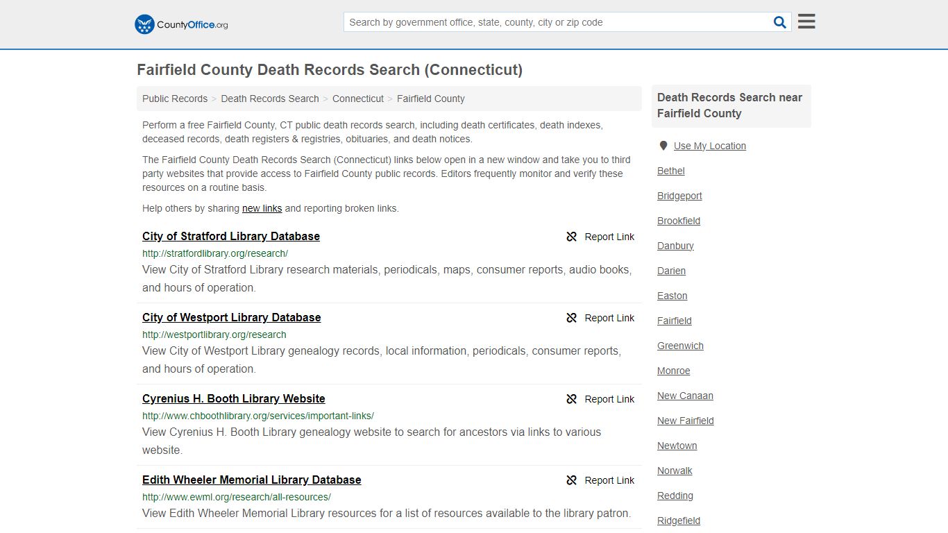 Fairfield County Death Records Search (Connecticut) - County Office